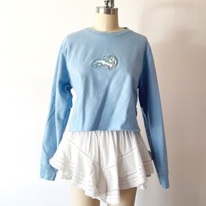 Haku Spirited‎ Away Anime Dragon Embroidered Cropped Sweatshirt Light Blue Small
